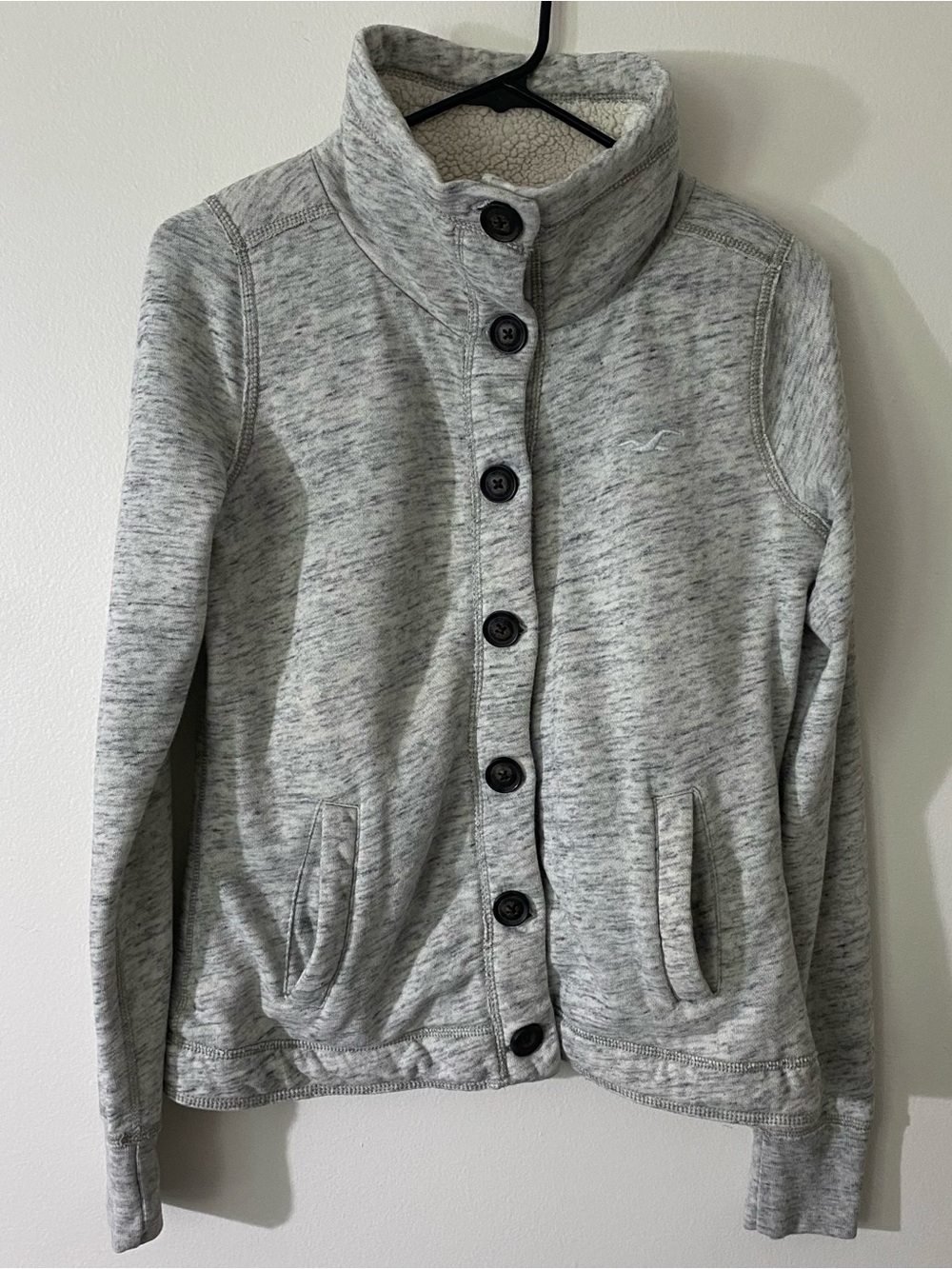 Hollister Grey Sweatshirt Button-up Collared Jacket Size M Medium